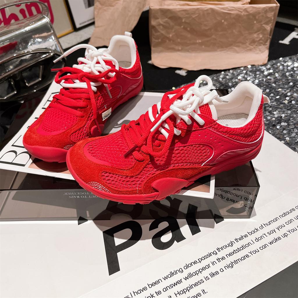 2025 new leather lace-up mesh breathable casual shoes German training shoes flat shoes versatile comfortable sports shoes women's shoes