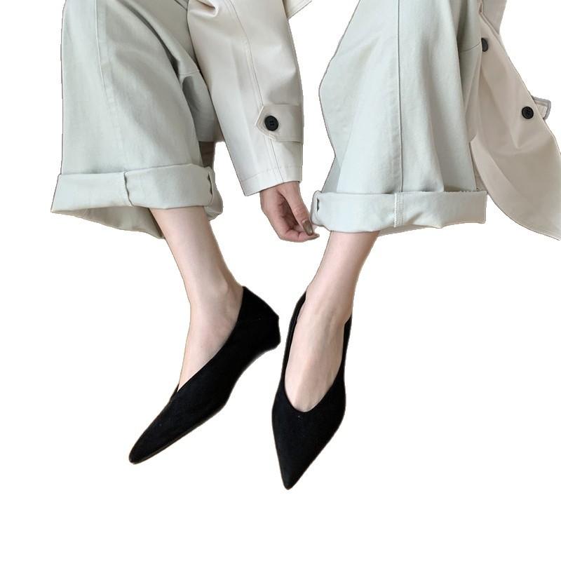 Keilabsatz Wildleder spitz zulaufende Einzelne Schuhe Damenschuhe 2025 neu OL-Stil Arbeitsplatz Arbeitsschuhe Slipper Pendlerschuhe Oma-Schuhe