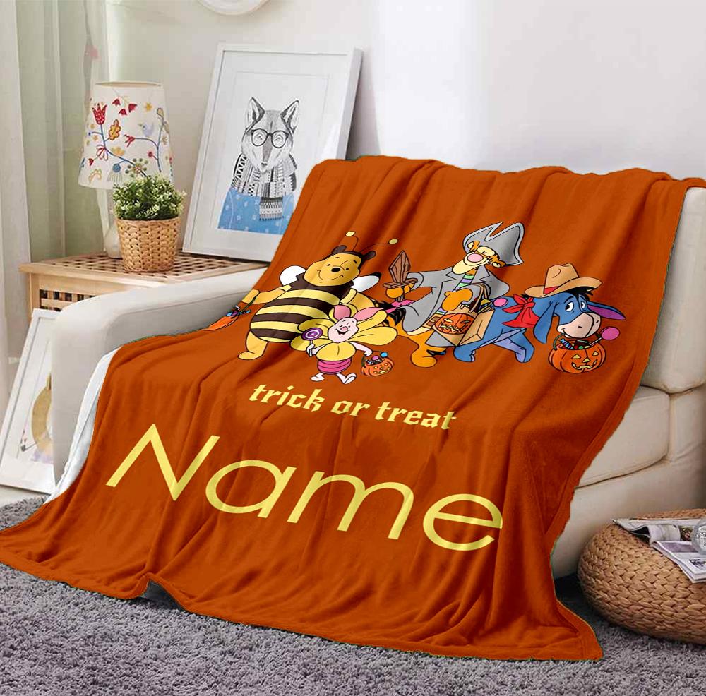 Custom Name Winnie Pooh Flannel Blanket Throw Blanket Soft Warm Sofa Bed Decor Unique Gift