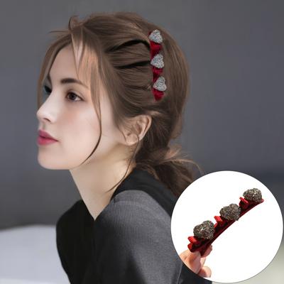 2/6Pcs Braided Hair Clips Sparkling Rhinestone Heart Decor Hair Pins Girl Faux Crystal Stone Braided Hair Accessories