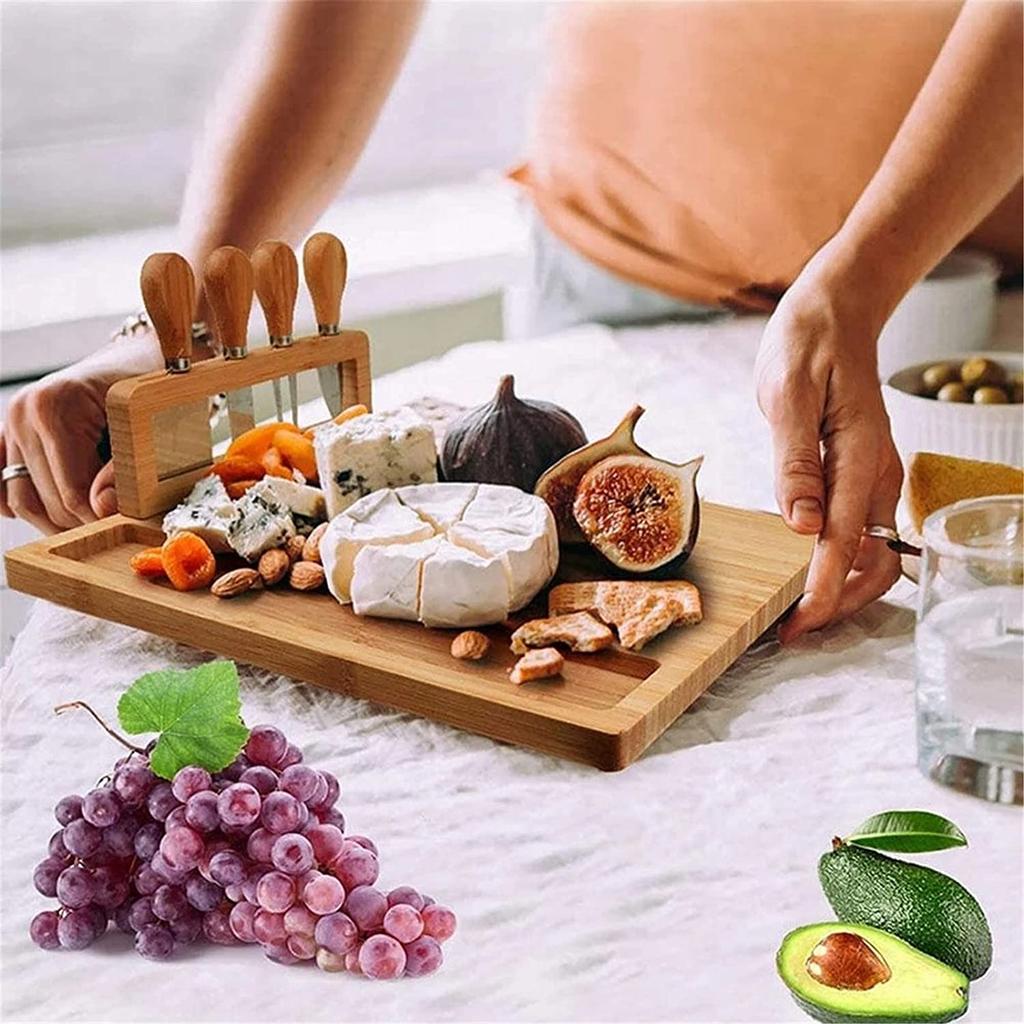 Cheese Board Serving Tray Snack Platter Cold Cuts Knives Stand