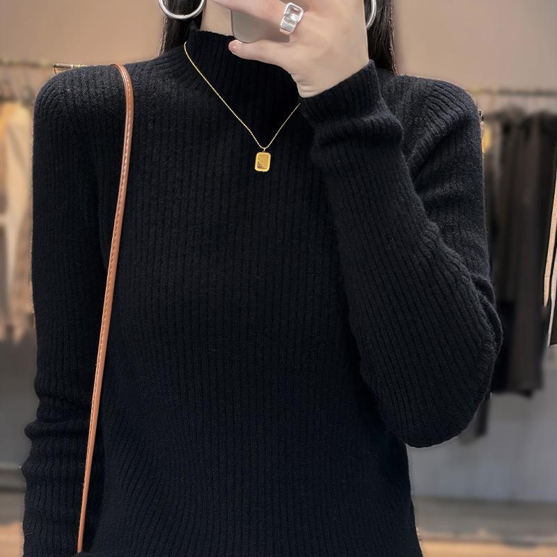 Dámská pletená košile s polovysokým výstřihem a dlouhým rukávem na podzim a zimu Nový dámský svetr s pulovrem lze nosit zevně