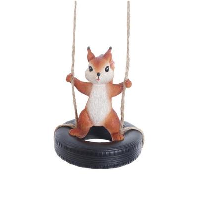 Detailed Resin Squirrel Ornament Hanging On Tire Swing Sculpture Gift For Gardening Enthusiasts Nature Lover Decoration