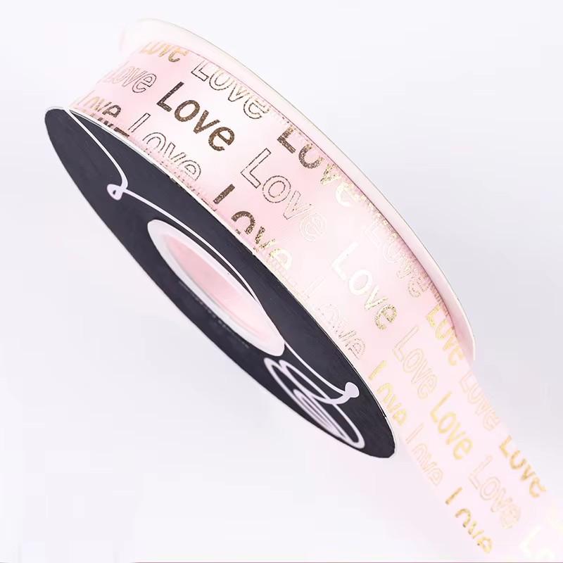 Valentine's Day 2.5cm Gold Stamping English Love Ribbon Bouquet Flower Packaging Gift Ribbon