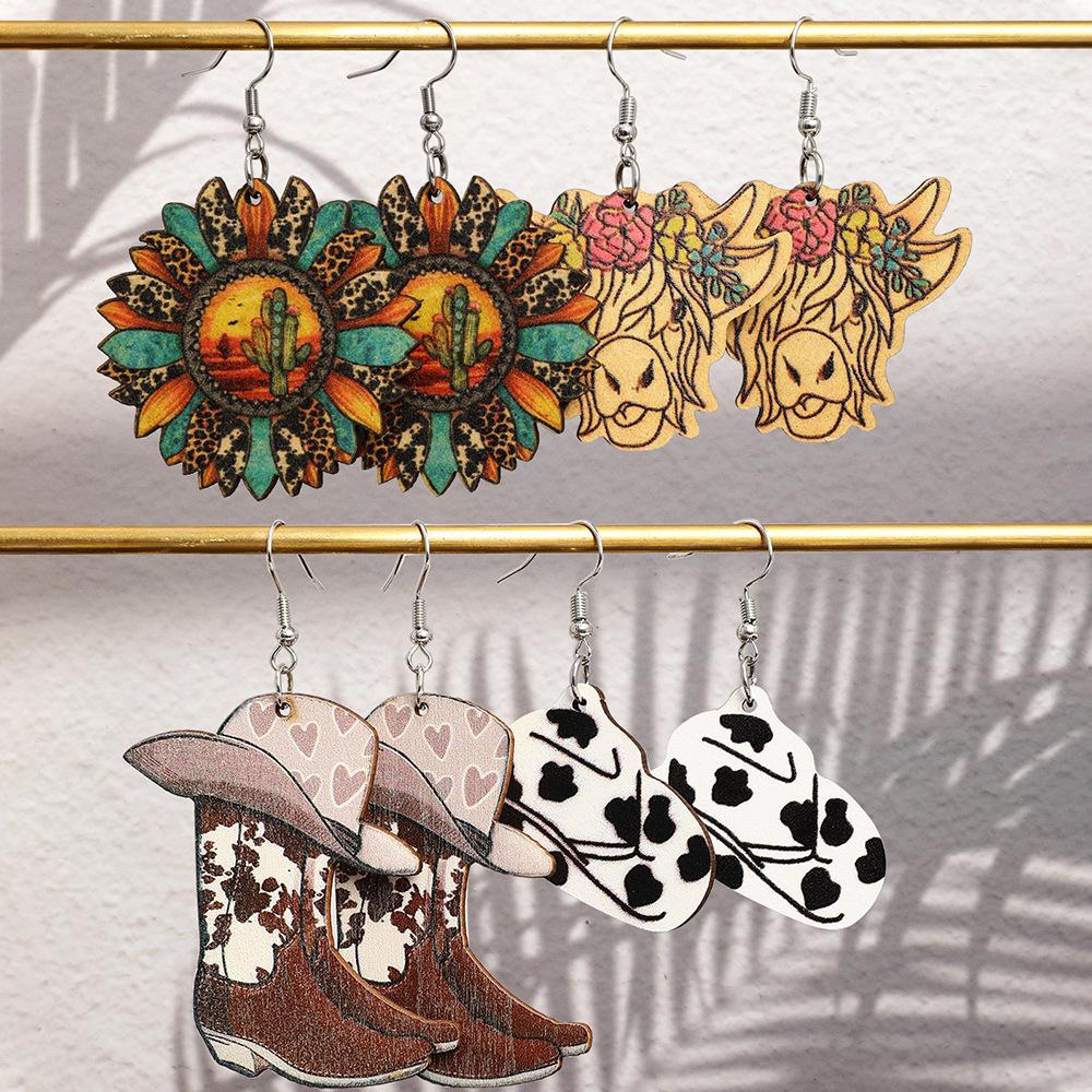 Western Cowboy Style Earrings Set: Fun Fashion with Hats, Shoes, Flowers, and Cacti Design for Women