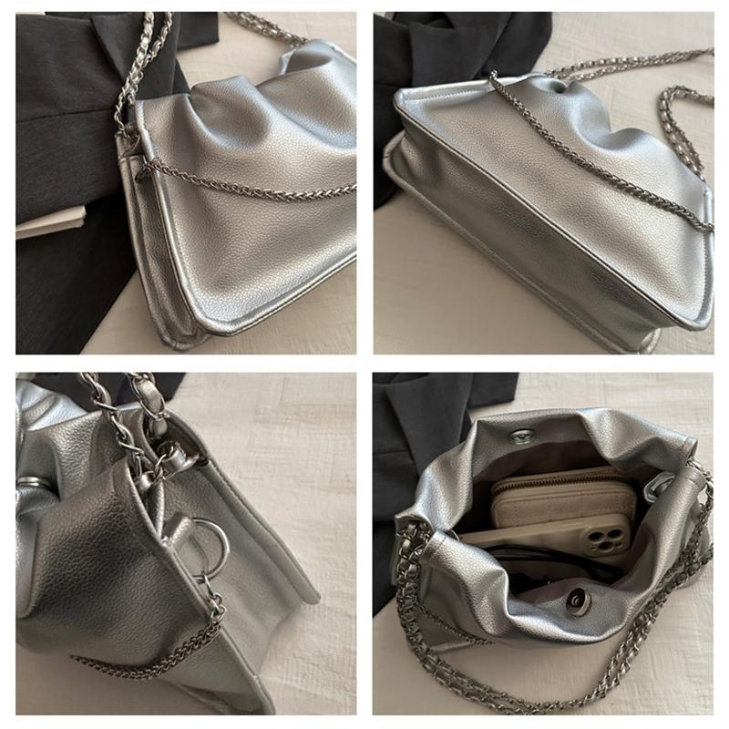Pure Color Faux Leather Shoulder Bag Women's Summer New Style Underarm Chain Crossbody Bag Soft Square Shape Polyester Lining KTB