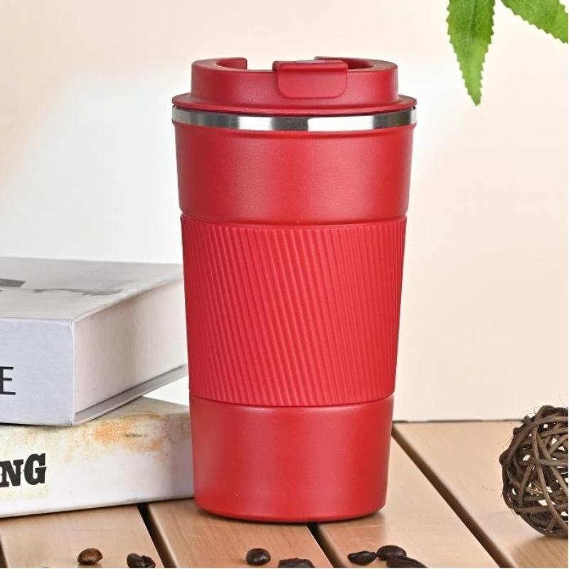 Edelstahl Isolierte Reise-Kaffeebecher Auslaufsicherer Deckel 6H Wärme-Kälte-Speicherung Rutschfester Griff Für Pendeln Wandern Camping