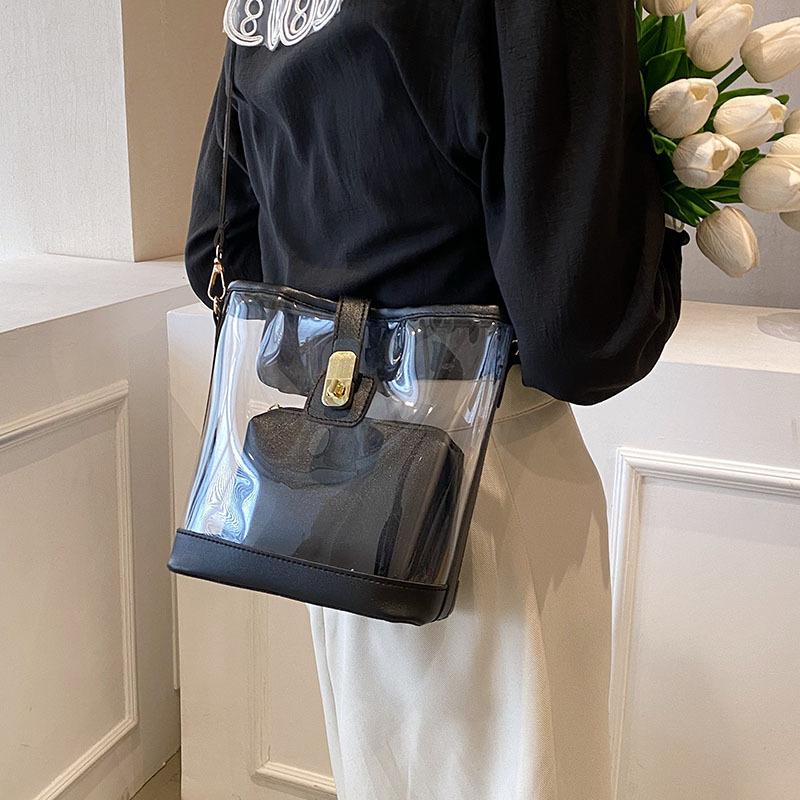 Borsa da Donna Trasparente Colore Caramella Monospalla Nuova Moda Estiva Borsa a Tracolla Borsa a Secchiello Jelly Resistente di Pregio