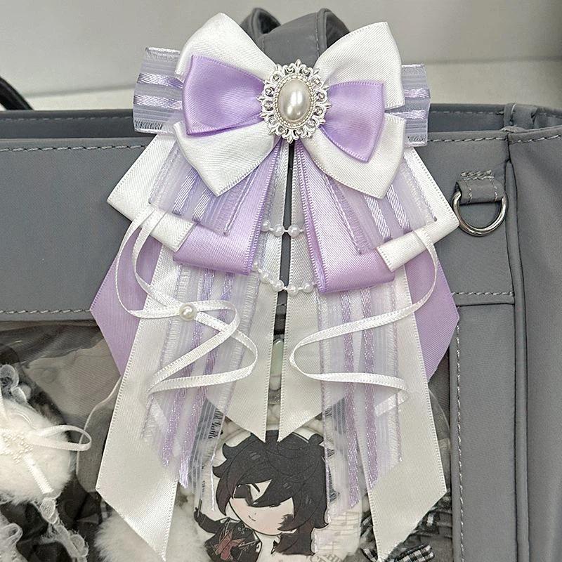 Anime DIY Itabag Double Layer Bow Ribbon Pendant Lolita Handbag Soft Durable Bag for School Travel Cosplay