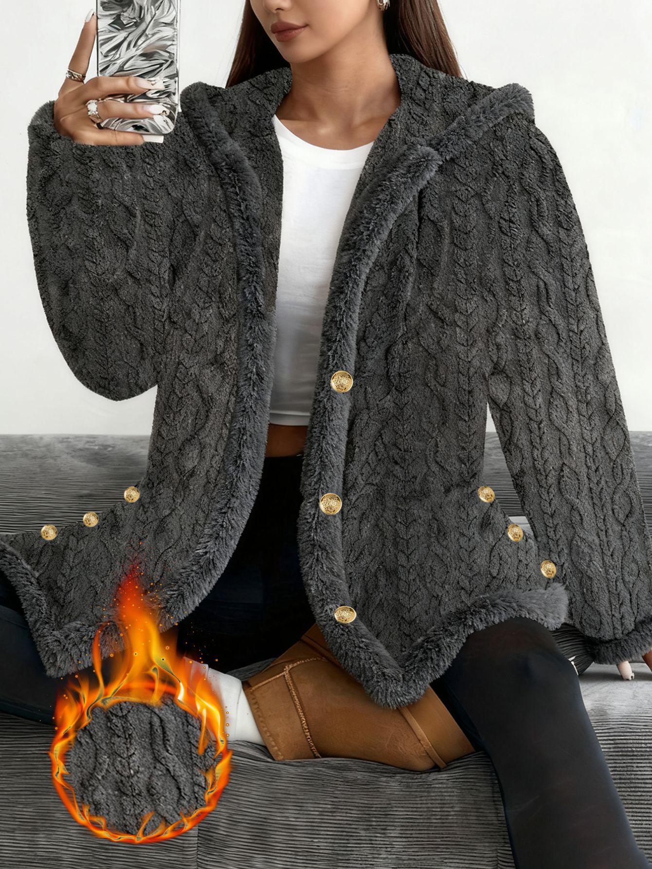

Winter Plush Casual Hooded Jacket - Comfortable & Versatile 3X Large сірий колір