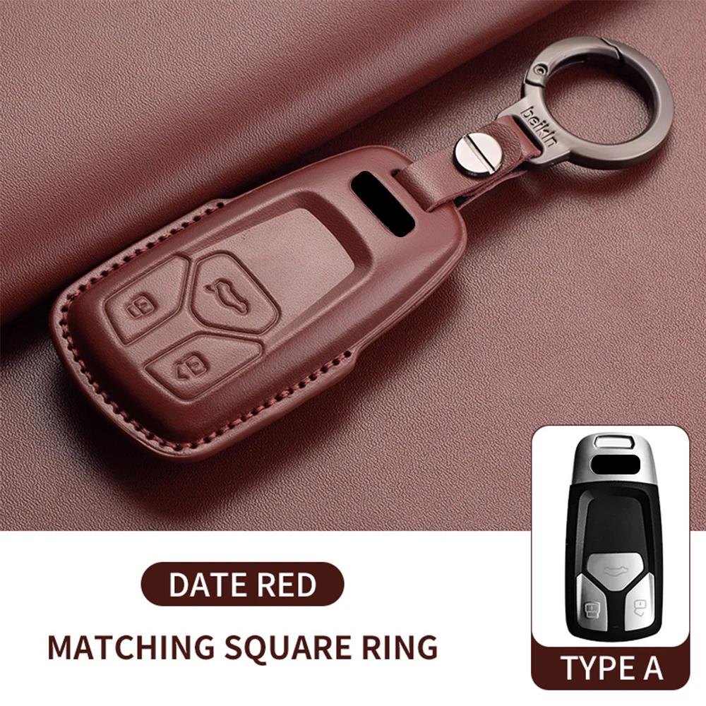 Leder Auto Schlüsselhülle für A4L A5 Q7 TT TTS A3 A4 B9 A6 A7 4K A8 E-tron Q5 Q8 C8 D5 SQ8 Auto Schlüsselanhänger Zubehör