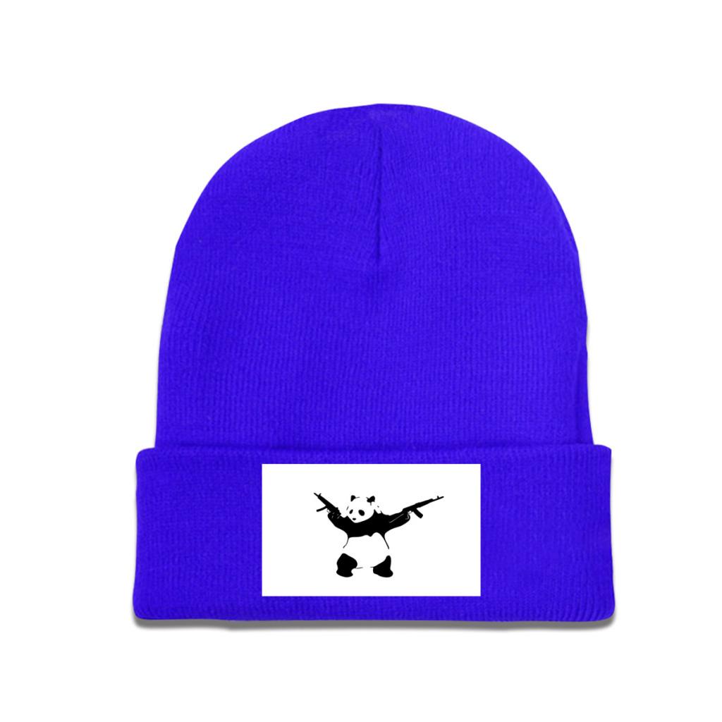 

Вязаная шапка Banksy s Panda с автоматами для женщин, унисекс, шапочки Skullies, осенне-зимние шапки, вязаная крючком шапка Banksy, дынная шапка One Size