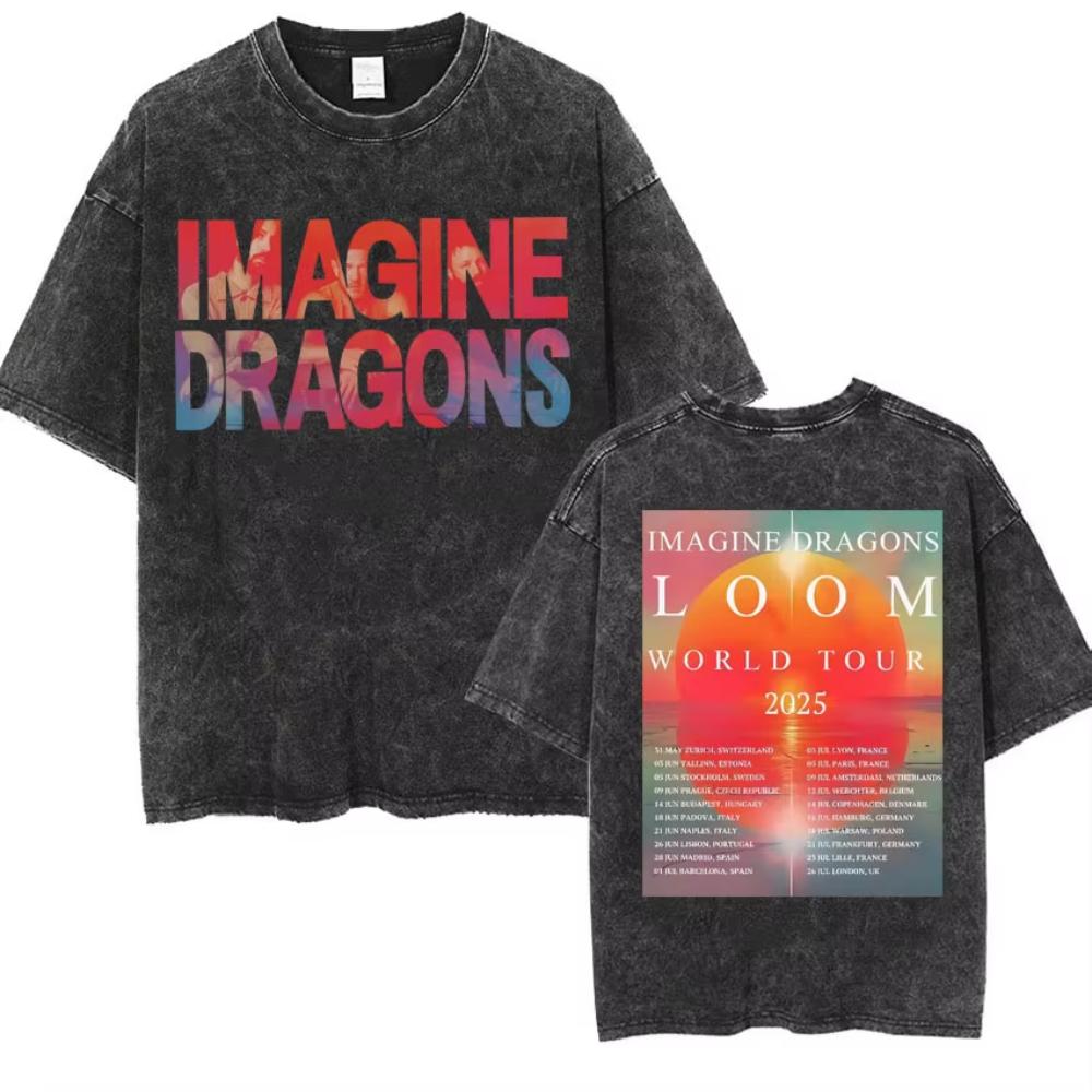 Imagine Dragons Band Tour Loom Nuovo Album Magliette Uomo Donna Moda Stile Hip Hop Retrò Lavata Maglietta Manica Corta Larga