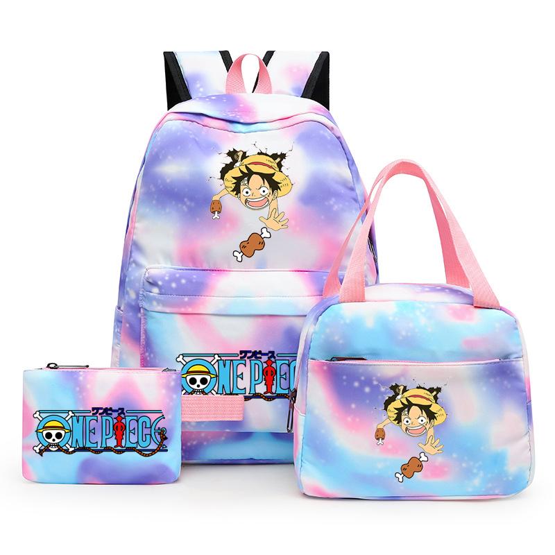 3Pcs/set Anime One Piece Anti-Theft Backpack Casual Daypack with Lunch Bag Pencil Case Back To School Daily Bookbag for Boy Girl Mochila Rucksack