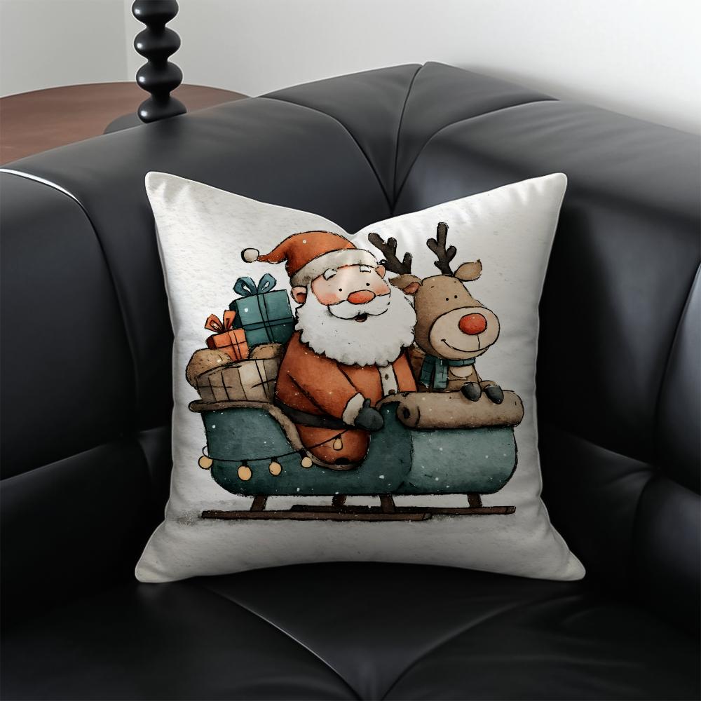 SSanta Claus illustration Cushion Cover Pillow Case Antidustmite Invisible zipper silky plush cushion