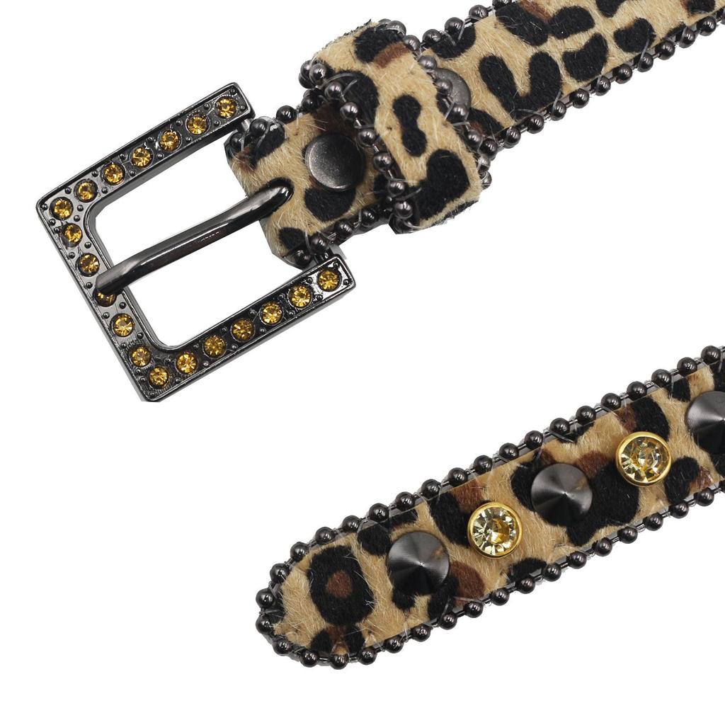 2,3" Brede Damesleren Riem met Luipaardprint en Strass Gesp - Hoge Kwaliteit, Hip Hop-Geïnspireerd Nachtclub Accessoire.