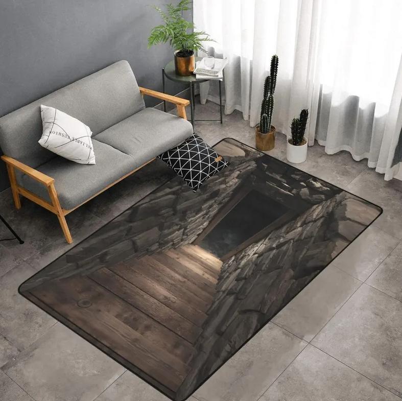 3D Visual Illusion Stone Wall Carpet Modern Creative Sky Center Pattern Decor Mat Soft Anti-slip Home Decor Visual Impact Rug