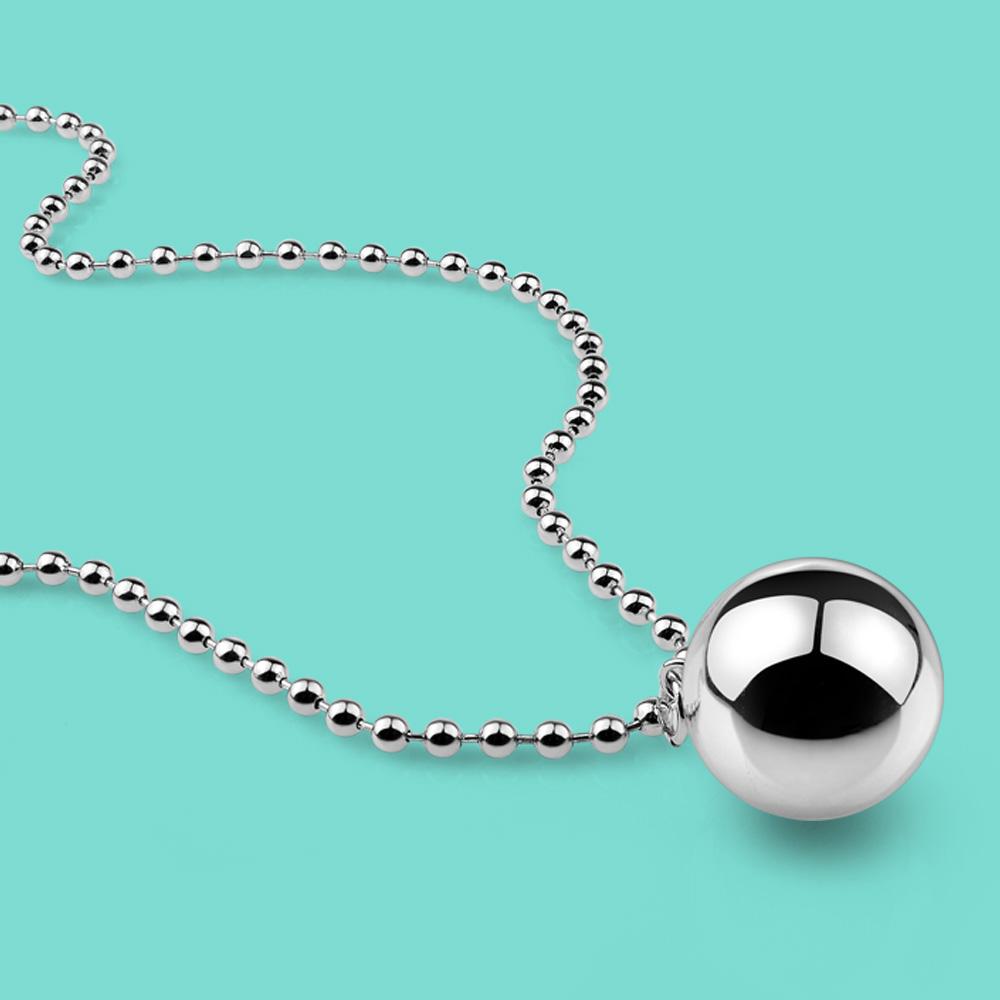 Woman's 925 Sterling Silver Necklace Concise Style Ball Pendant Girls Beads Chain Fashion Silver Jewelry Birthday Gift Free Box