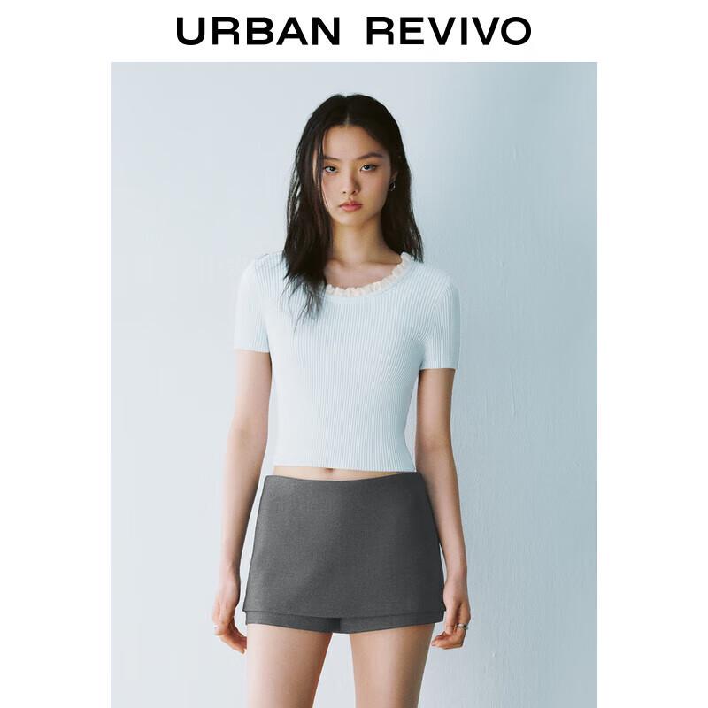 UR Women's Casual Ruffle Trim Short Sleeve Knit Top