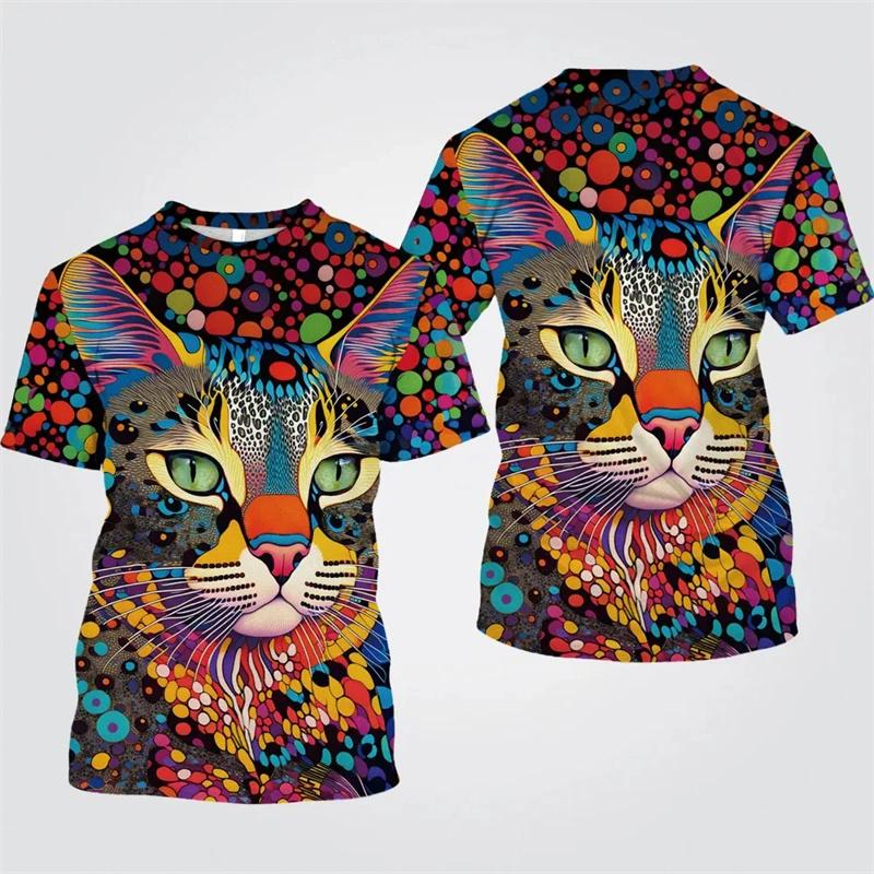 Colorful Cat Graphic T Shirt for Men Animal 3D Printed T-Shirts Summer Casual Fashion Loose Round Neck Oversize Tees Tops