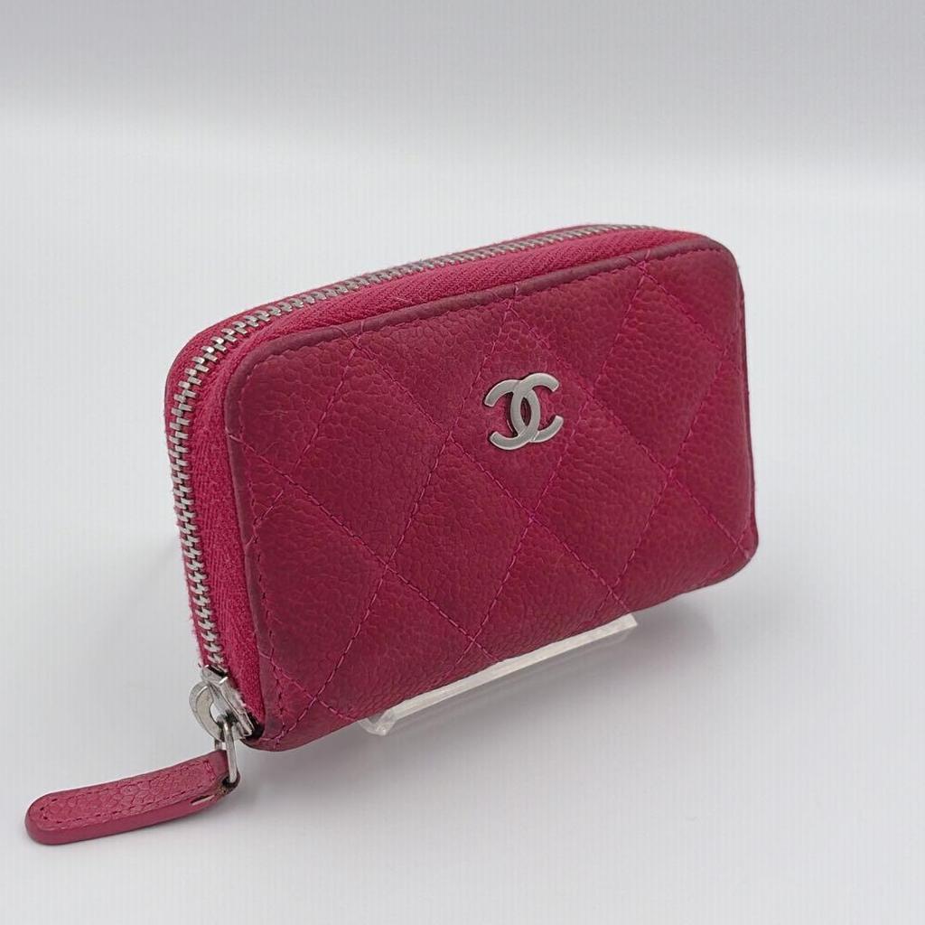 Used CHANEL Matelasse Coin Case Pink Round Zipper