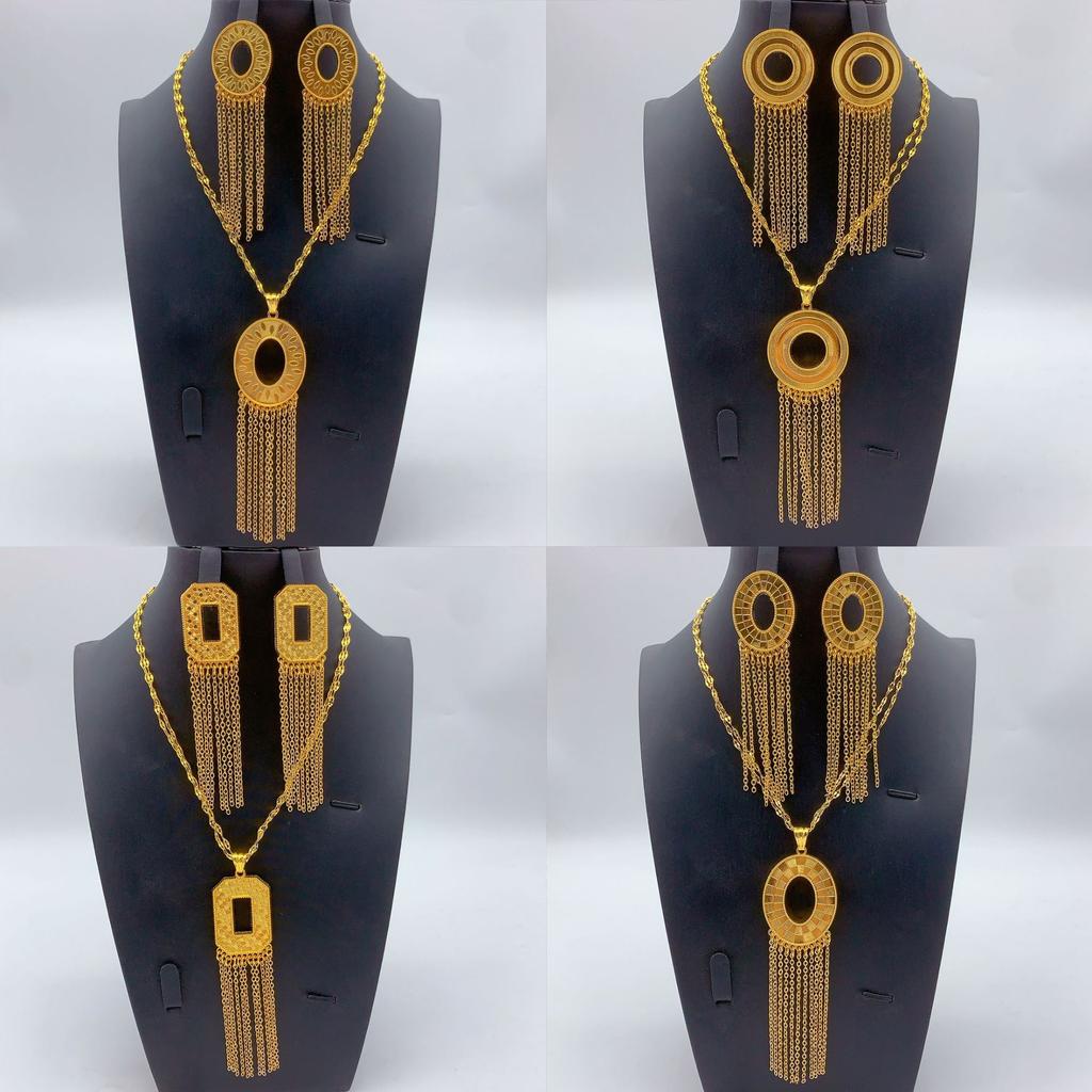 Middle East Dubai Iraq Jewelry Copper Alloy Necklace Earrings Jewelry Set Indian Bridal Necklace 2026