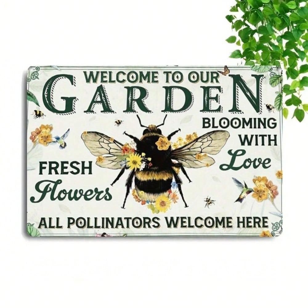 Bee And Flower Metal Sign Wall Decor For Home Garden Yard