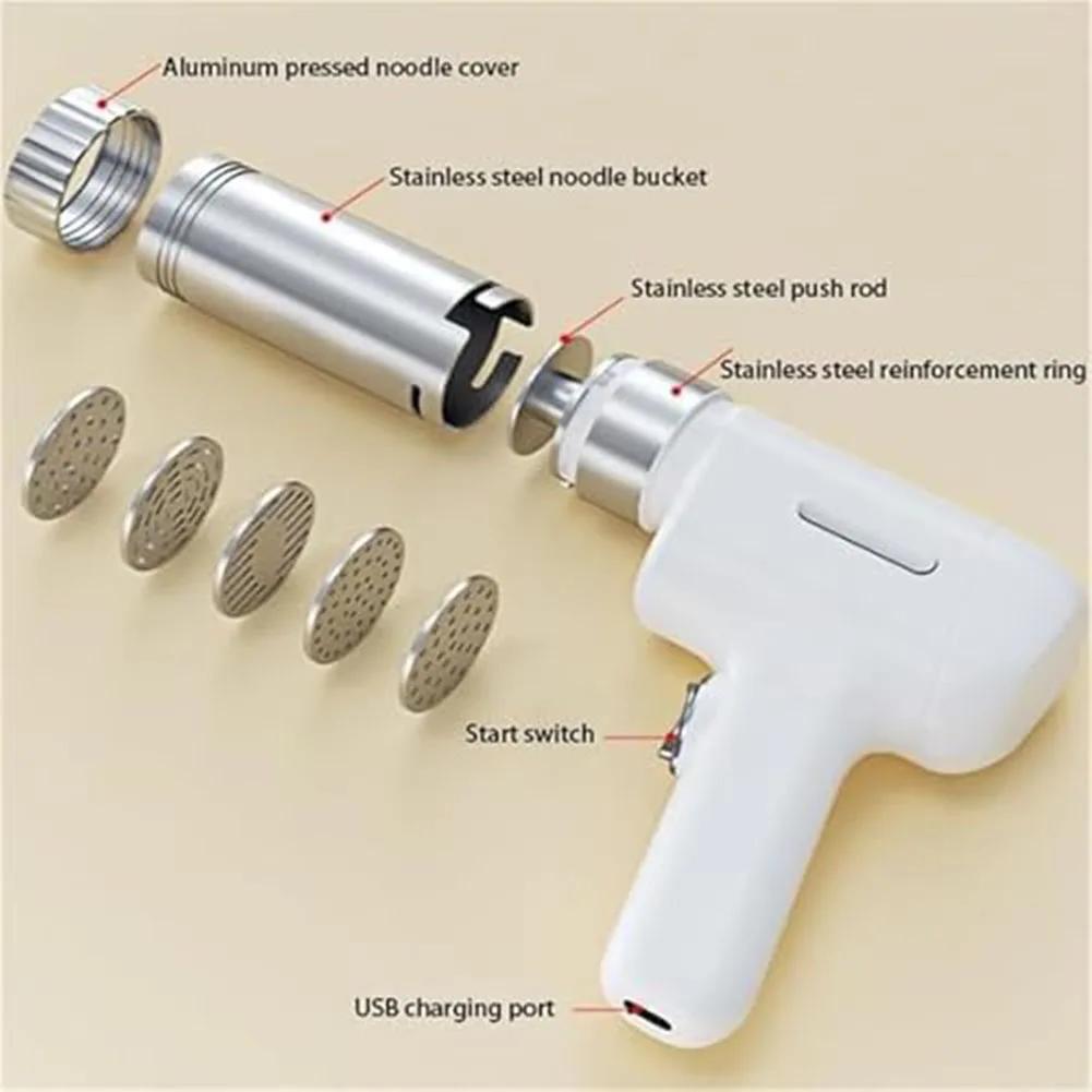 5 in 1 Cordless Electric Pasta Maker with Rechargeable Battery for Spaghetti Fettuccine Linguine Hair Pasta and Square Noodles