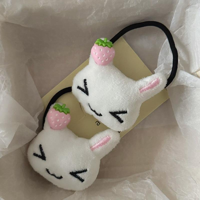 1/2Pcs Cute Strawberry Plush Bunny Hair Scrunchie Elastic Non-Slip Hair Tie Ponytail Holder Women Daily Hairstyle Accessories