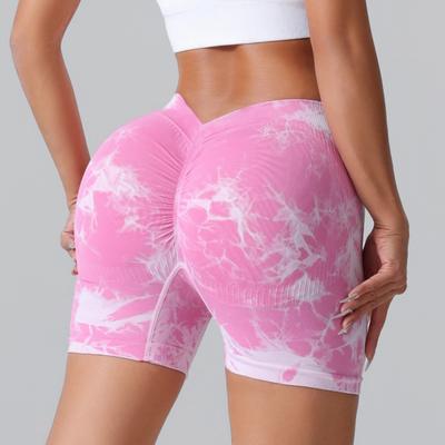 Pfirsichfarbene Hüftstraffende Batik-Sportshorts zum Abnehmen und Schlankmachen, Yogashorts mit hoher Taille und Hüftlifting, Yogashorts für Frauen