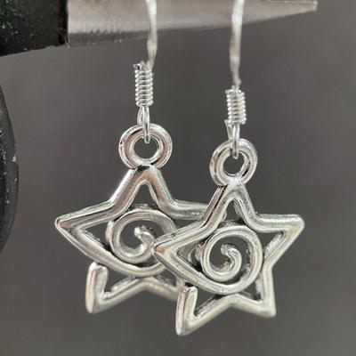 Unique Cute Gothic Handmade Jewelry Silver Swirly Star Drop Dangle Earrings for Women Girl Gifts