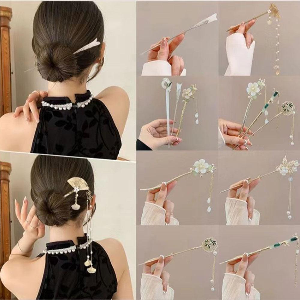 Elegant Chinese Style Tassel Hair Stick Hairpins Traditional Floral Hanfu Hair Sticks Women’s Vintage Bamboo Hair Accessories
