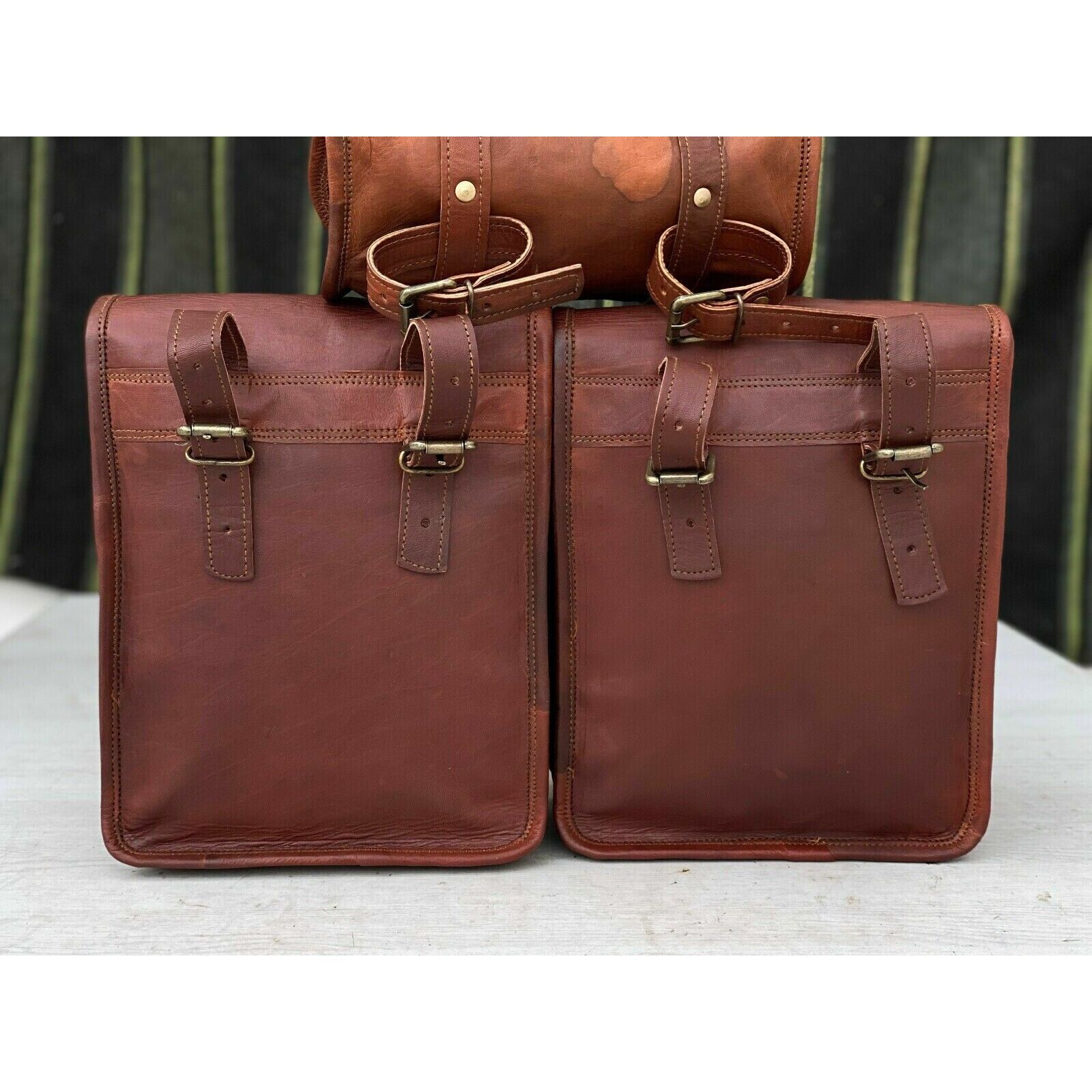 Sac de selle en cuir véritable pour vélo, moto, 3 sacoches, 2