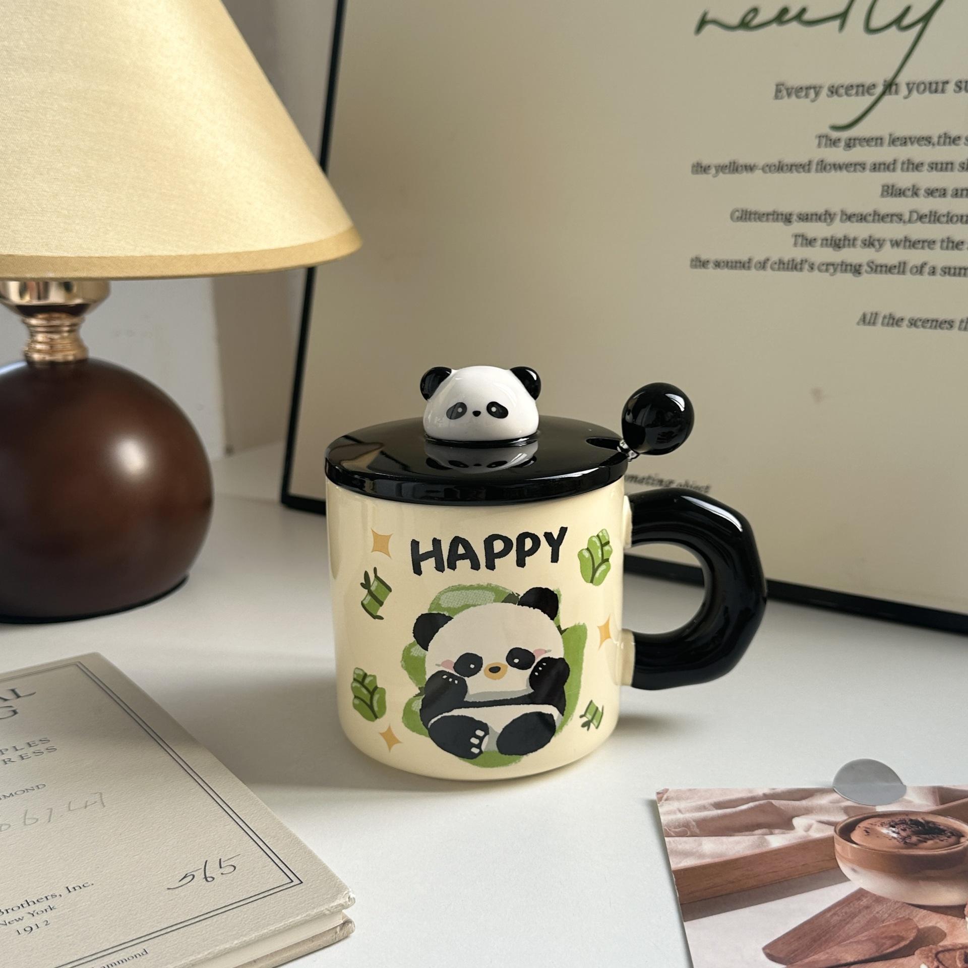 

Anime Unique Panda Cup Birthday Gift for Girls Mug Home with Lid High Value Couple Souvenir Gift Durable Durable 400