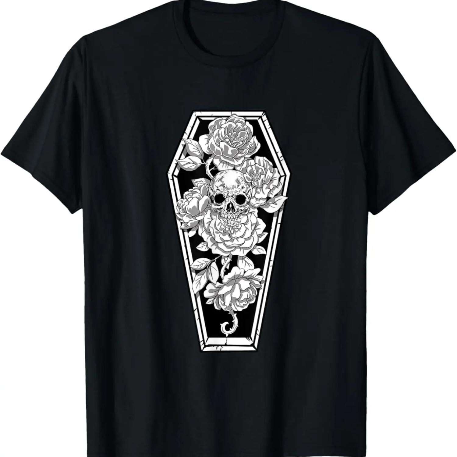 

Gothic Skull and Rose Shirt Spooky Halloween Coffin Occult T-Shirt XXXXXL