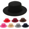Retro British style flat top top hat couple men and women gentlemen's hat women's autumn and winter big flat brim woolen jazz hat