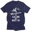 The Mountains Are Calling T Shirts Men Pure Cotton Tees Fathers Day Gift Camping Adventure Tshirt ShortSleeve Tshirt Clothing