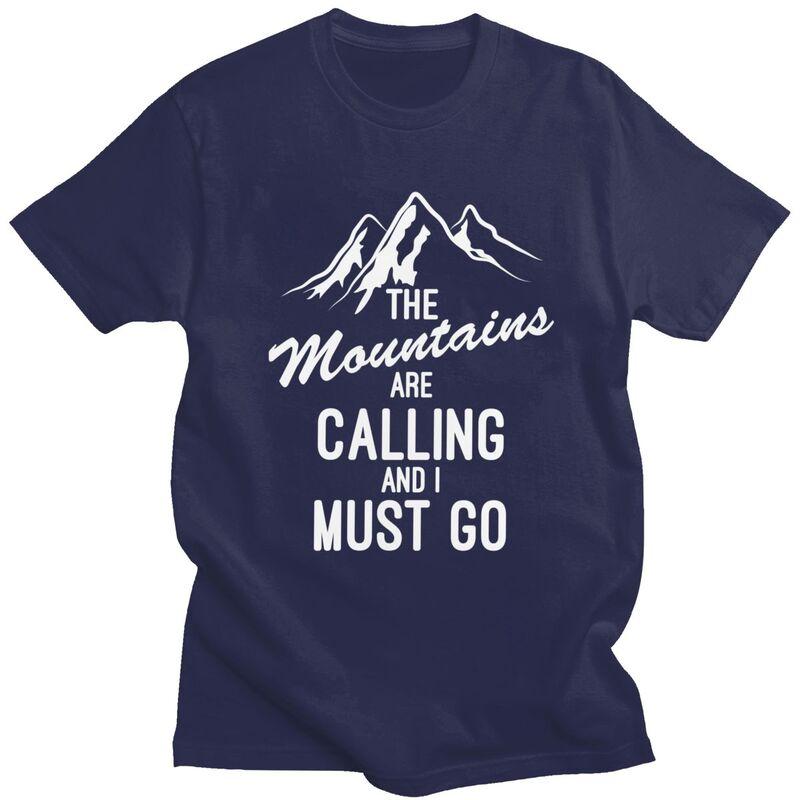 The Mountains Are Calling T Shirts Men Pure Cotton Tees Fathers Day Gift Camping Adventure Tshirt ShortSleeve Tshirt Clothing