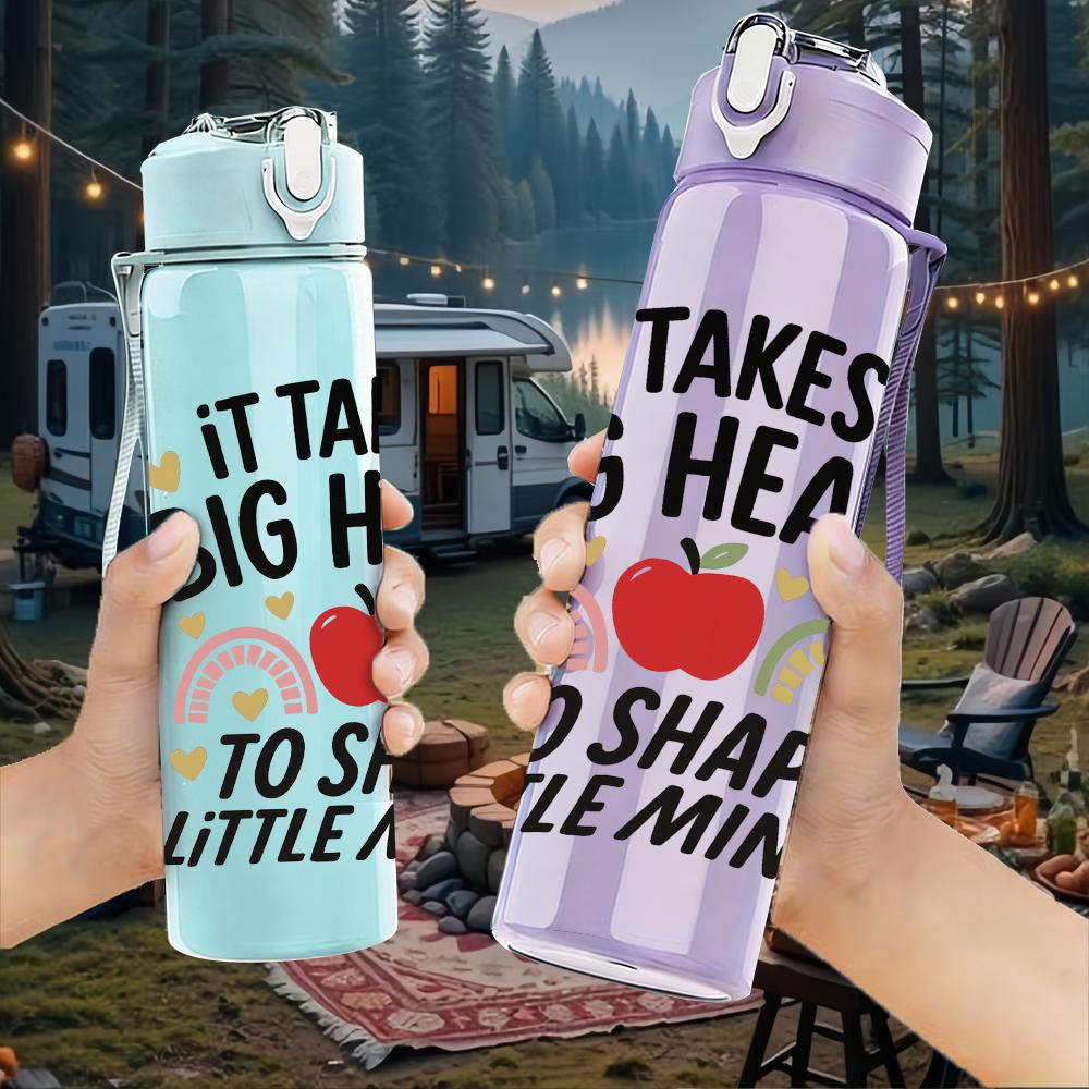 1PC Teacher Inspirational Quote 750ml Color Plastic Sports Water Bottle Leakproof Flip Straw Lid For Sports Office Home Use