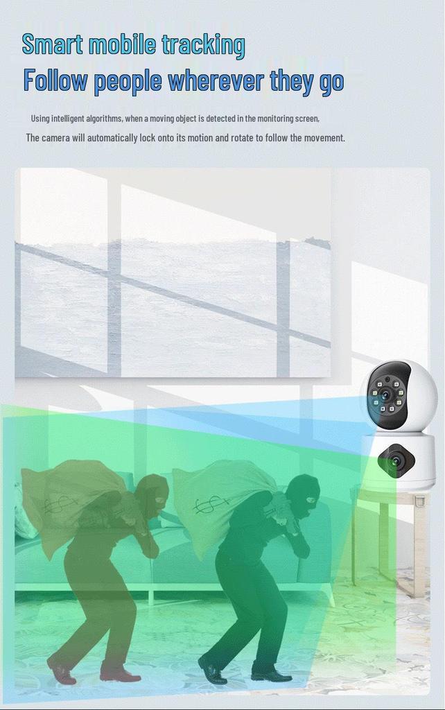 6MP Indoor Smart Camera with Dual Lens & Screen for 24-Hour Monitoring and Alarm System