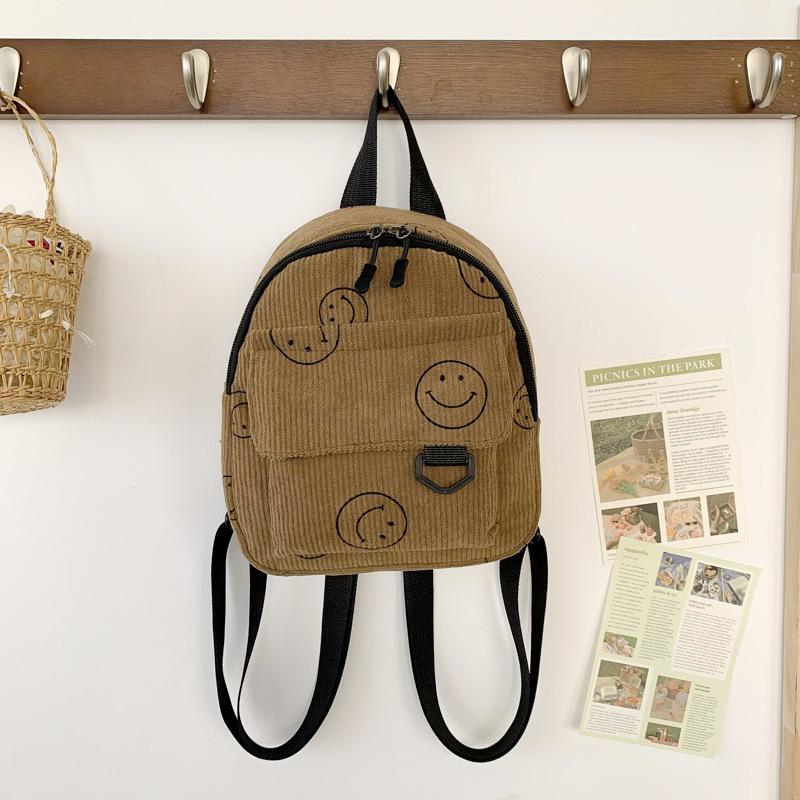 Mini backpack cute smiley face versatile small cosmetic bag corduroy student schoolbag