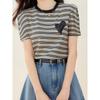 Nové Letní Retro Pruhované 3D Srdce Krátký Rukáv Top Dámská Móda Slim Fit Minimalistický Univerzální Denní Dojíždění Ležérní Tričko