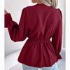 Herbst Vintage V-ausschnitt Spitze Frauen Hemd Lässig Feste Flare Hülse Tops Büro Damen Dünne Spitze-up Elegante Bluse frau 29594