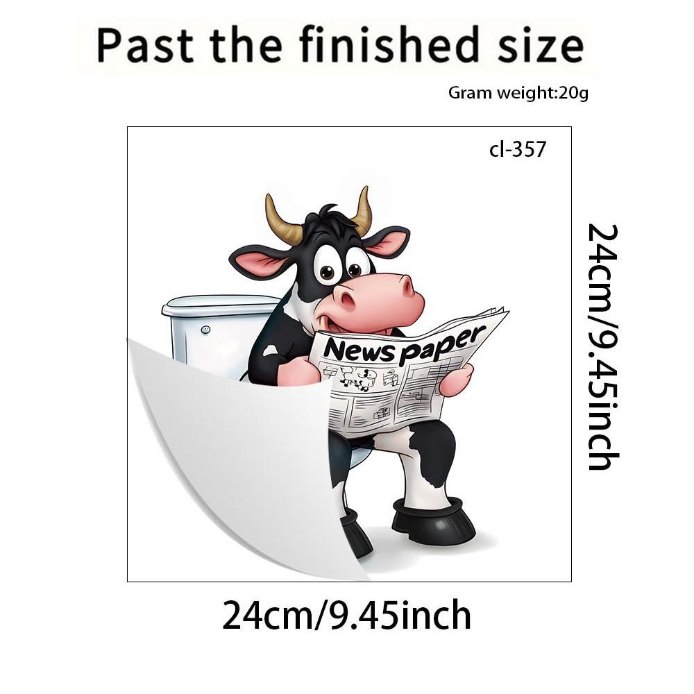 

3D Funny Cow Reading Newspaper on Toilet Wall Sticker Self-Adhesive Waterproof Removable Bathroom Home Decor Art 24x24cm