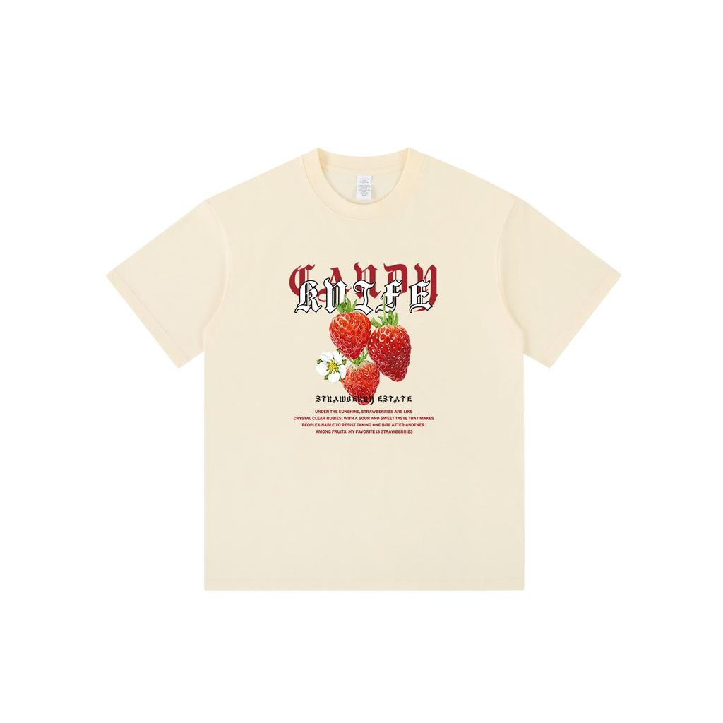 Unisex American Retro Hong Kong Style Strawberry Print T-Shirt - Summer Loose Fit