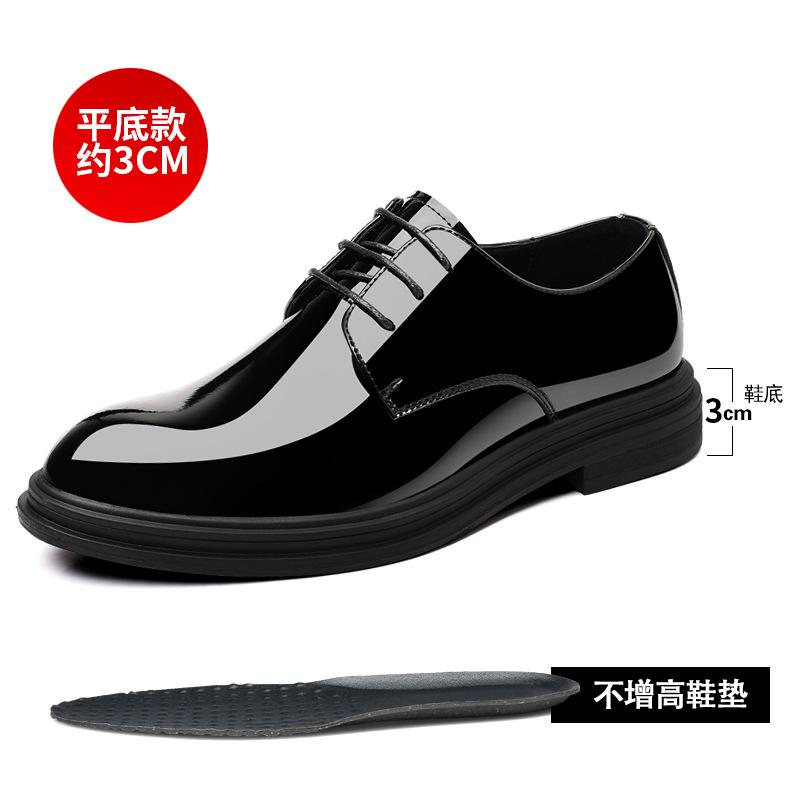 Inner heightening leather shoes men's 2025 new glossy business dress bright leather heightening 8cm shoes pointed groom wedding shoes