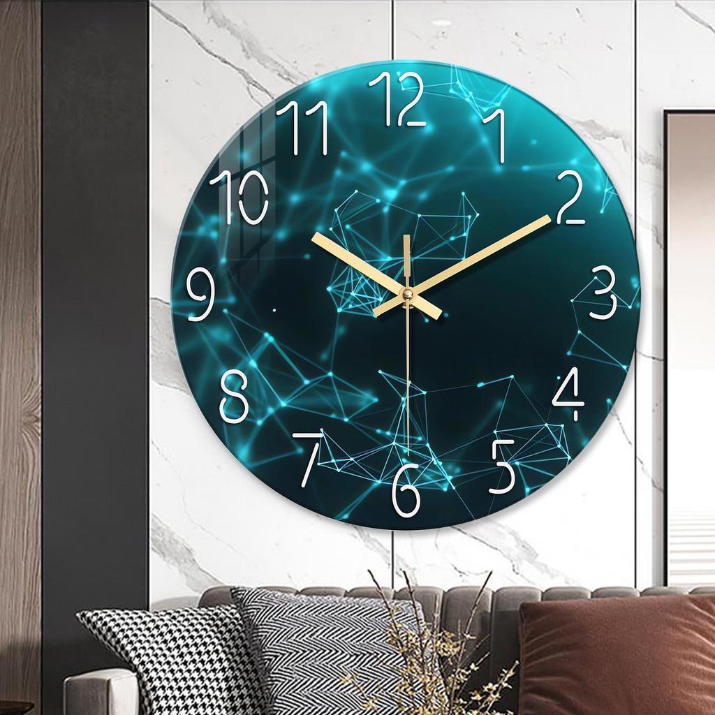 12-inch Geometric Starry Sky Glass Wall Clock - Silent Decorative Living Room Clock