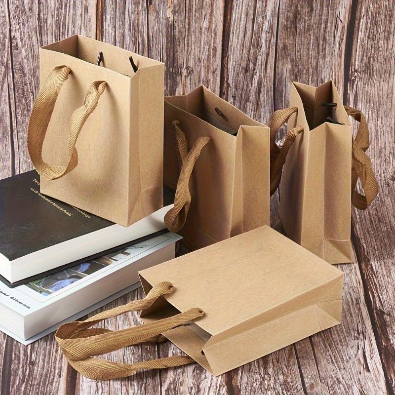 10pcs Brown Rectangular Kraft Paper Bags with Nylon Handles, Retail Shopping Merchandise Bags, Party Favors Package Gift Bags