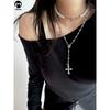 Fashion Vintage Cross Pearl Choker Necklace Stylish Y2g Sweater Chain Sexy Double Layer Twin Clavicle Chain