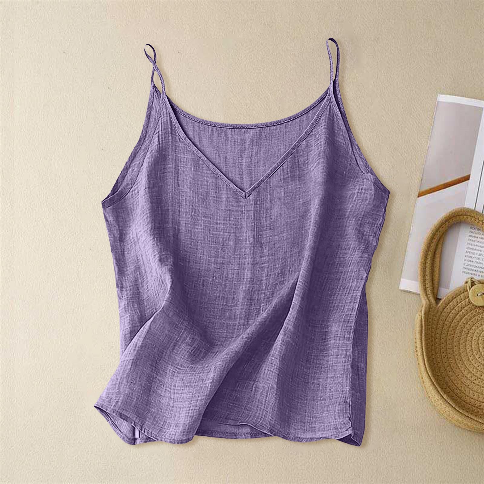 

Women Sleeveless V Neck Camisole Top Lightweight Loose Fit Tank Blouse Soft Breathable Fabric Simple Design for Daily Wear M фиолетовый